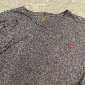 Polo Ralph Lauren Men V Neck Long Sleeve Shirt Heather Cadet Blue Red Pony Sz L